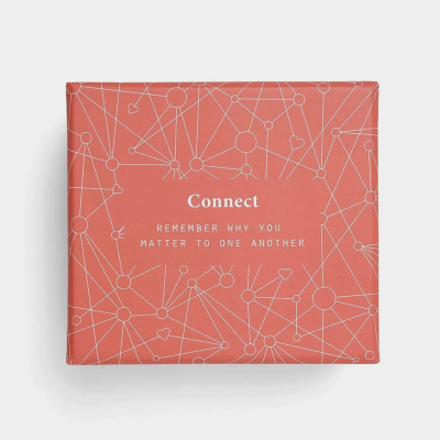 Caixa coral com padrão branco e texto 'Connect REMEMBER WHY YOU MATTER TO ONE ANOTHER'