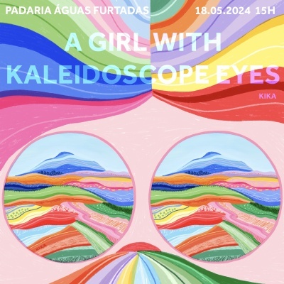 Ilustração colorida com padrões ondulados e texto promocional para evento em PADARIA ÁGUAS FURTADAS.