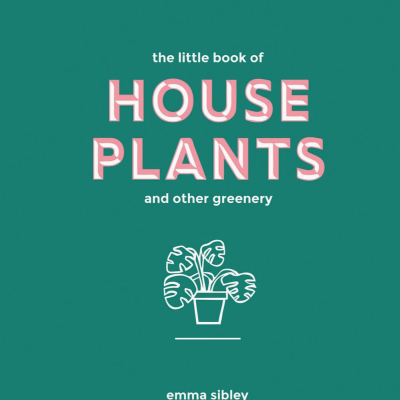 Capa de livro verde com título sobre plantas domésticas e ilustração de planta em vaso