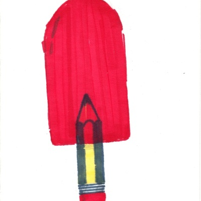 Desenho de gelado em forma de lápis de cor vermelho e amarelo