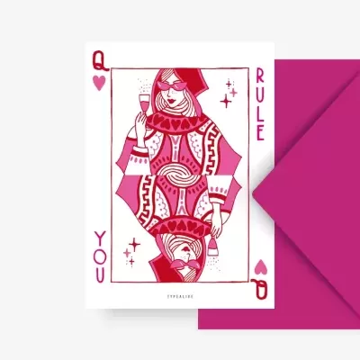 Cartão de saudação Dama de Copas rosa com envelope
