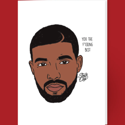 Cartão com ilustração de rosto de homem e texto YOU THE F*CKING BEST