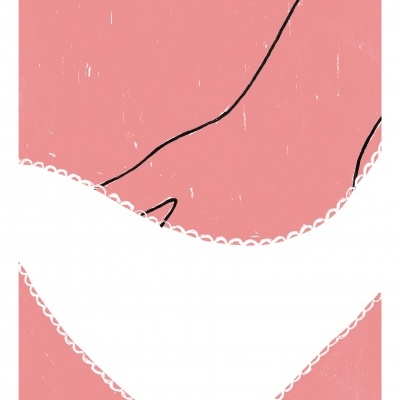 Ilustração minimalista de cuecas brancas com renda em fundo rosa