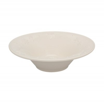 Prato fundo branco de cerâmica com detalhes florais em relevo