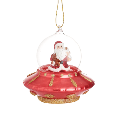 Ornamento de Natal globo de neve com Pai Natal e base vermelha dourada