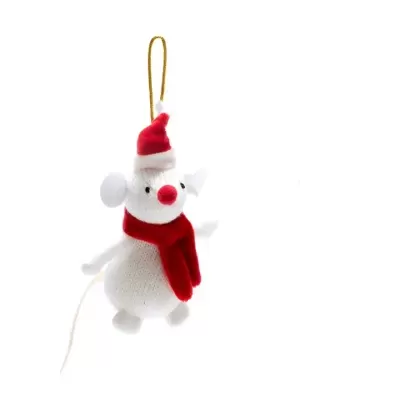 Boneco decorativo de rato com chapéu de Natal e cachecol vermelho