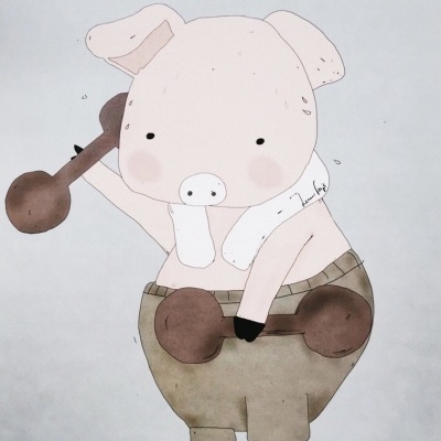 Ilustração de porco a levantar halteres, com o texto 'Ufff...'