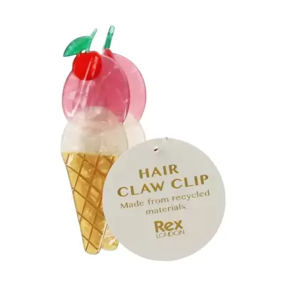 Presilha para cabelo em forma de gelado colorida com etiqueta da marca