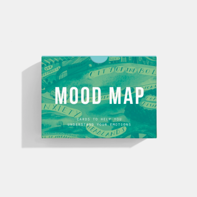 Caixa verde com texto MOOD MAP e detalhes gráficos em fundo branco