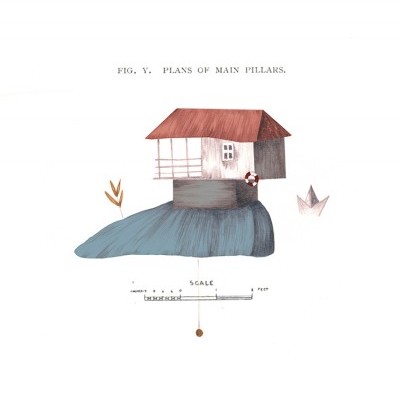 Desenho de casa pequena com pilares principais e escala