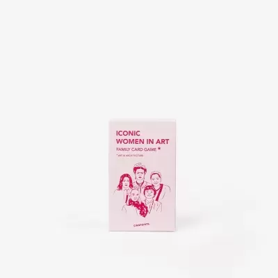 Caixa do jogo de cartas ICONIC WOMEN IN ART FAMILY CARD GAME com ilustrações de mulheres