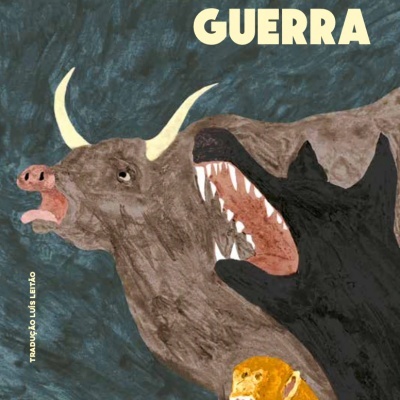 Capa de livro com touro, lobo e leão e texto em maiúsculas