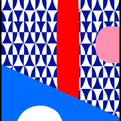 Imagem abstrata com padrões geométricos coloridos em azul, vermelho, amarelo e rosa