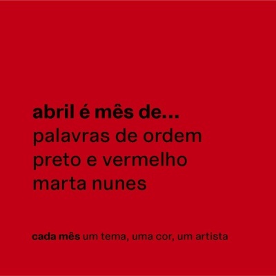 Texto em fundo vermelho com palavras em preto relacionadas ao mês de abril