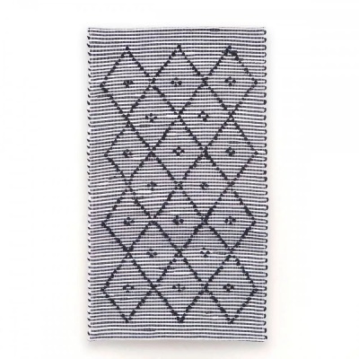 Toalha de mão preta e branca com padrão geométrico em losango