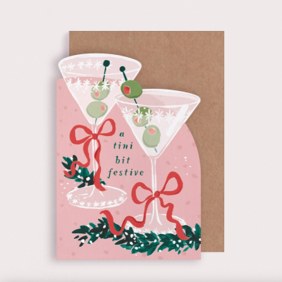 Cartão ilustrado com copos de cocktail e laços vermelhos