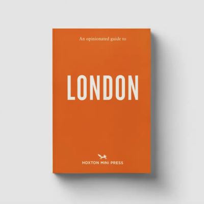Livro de capa dura laranja com texto branco 'LONDON'