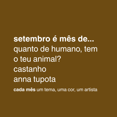 Fundo castanho com texto branco sobre tema, cor e artista