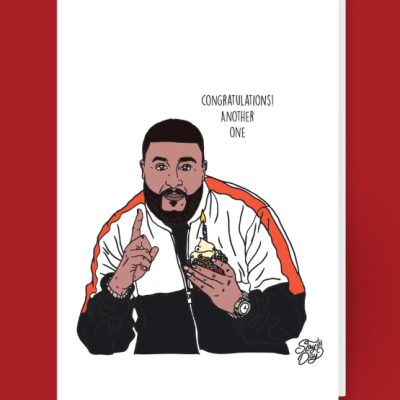 Cartão de felicitações com homem a segurar cupcake e texto Congratulations Another One