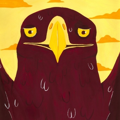 Ilustração digital de águia castanho escuro com bico amarelo