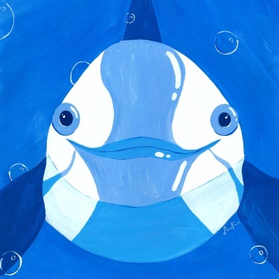 Ilustração de golfinho azul com branco e máscara facial branca