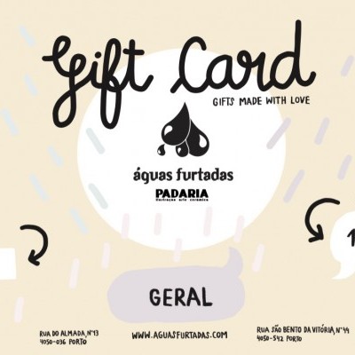 Cartão oferta da Padaria Águas Furtadas com valor de 15 € e design em tons pastel