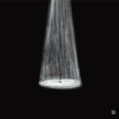 Rosa vermelha iluminada por feixe de luz em fundo preto