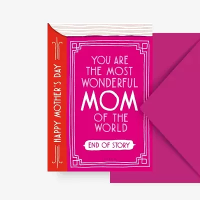 Cartão cor-de-rosa para dia da mãe com texto em branco e envelope roxo