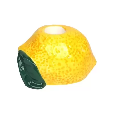 Porta-vela em cerâmica amarelo e verde em forma de limão