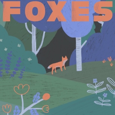 Ilustração de floresta com texto 'FLEET FOXES' e raposa laranja
