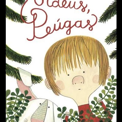 Capa de livro infantil com menino e coelho entre folhagens com texto ADEUS, PEÚGAS.