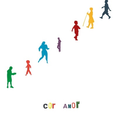 Silhuetas coloridas de pessoas sobre fundo branco com texto colorido