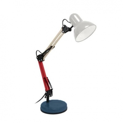 Candeeiro de secretária colorido com braço articulado em madeira e metal