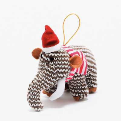 Boneco elefante decorativo natalício em tecido com padrão zig-zag