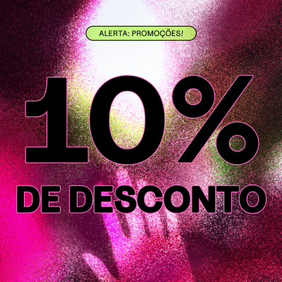 Promoção 10% de desconto em fundo rosa brilhante com alerta de promoções