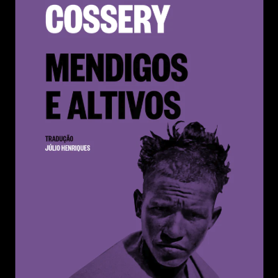 Capa de livro roxa com foto a preto e branco de homem e texto em branco e preto
