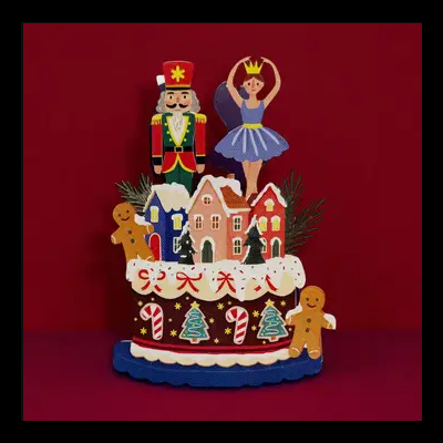 Figura decorativa de Natal em madeira com soldado de chumbo e bailarina