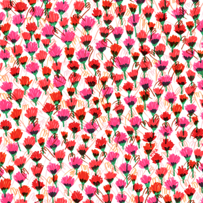 Papel de embrulho com padrão floral em vermelho e rosa