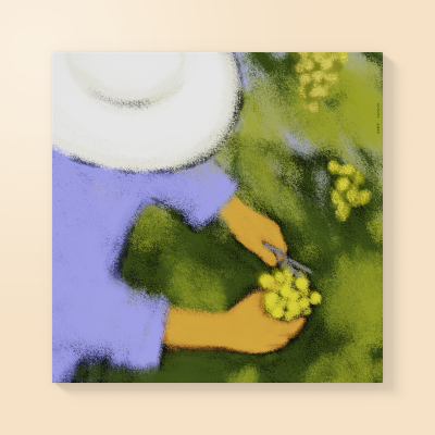 arte digital de pessoa a colher uvas amarelas com faca