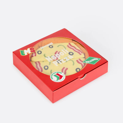 Embalagem vermelha de pizza falsa de brinquedo EMS Napoli Pizza com janela transparente