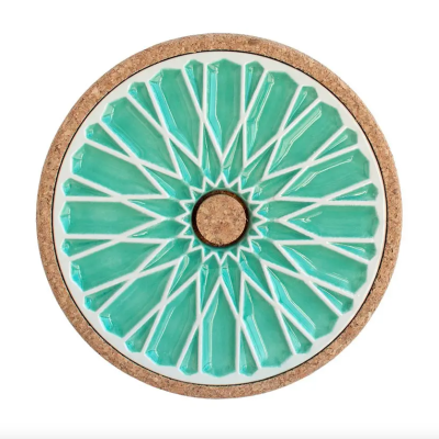 Base redonda para copos verde água com cortiça