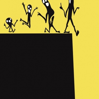 Pôster amarelo e preto com figuras humanas negras e texto em português.