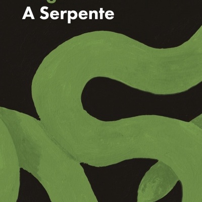 Capa de livro com serpente verde sobre fundo preto e texto
