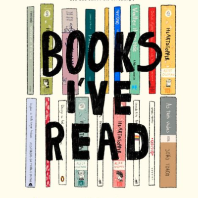 Cartaz colorido com lombadas de livros e texto promocional em português