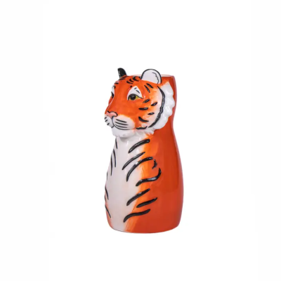 Jarro de cerâmica em forma de tigre laranja e branco