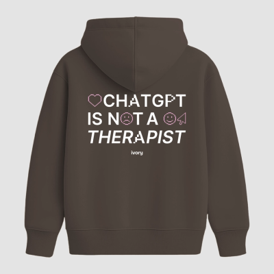 Sweatshirt castanha com capuz e texto gráfico atrás