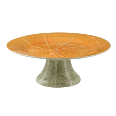 Prato de servir cerâmico com base verde e superfície laranja texturizada