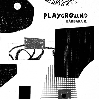 Formas geométricas abstratas preto e branco com texto PLAYGROUND BÁRBARA R.