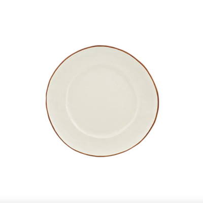 Prato redondo branco com borda castanha