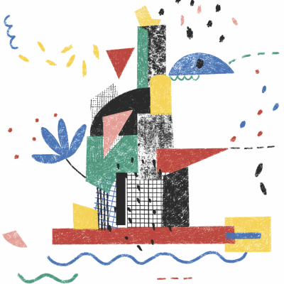 Ilustração abstrata com formas coloridas e texturizadas sobre fundo branco